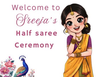 Half Saree Ceremony Welcome Sign | South Indian, Editable Canva Template (Digital Download)
