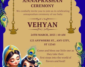 Invitation Krishna Annaprashan | Cérémonie hindoue du premier riz (fichier numérique 5 x 7 pouces)