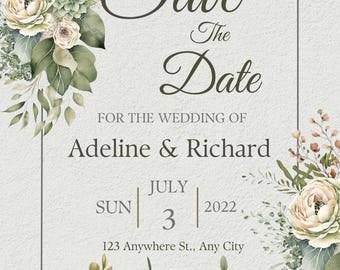 Minimalist Wedding Save the Date Card | Personalized Digital Invitation|Instant Download