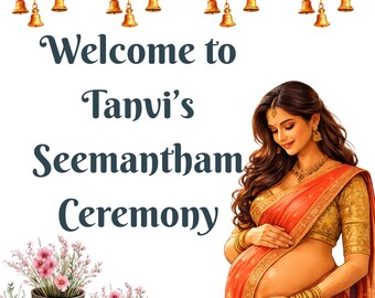 Seemantham Welcome Sign Template, Traditional Indian Baby Shower Poster (Digital Download)