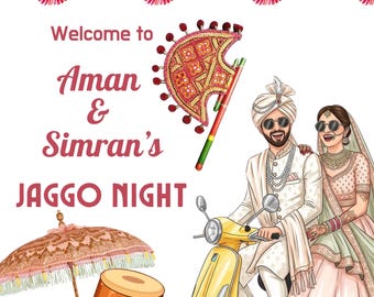 Indian Wedding Welcome Poster | Scooter Bride Groom Jaggo Sign (Digital Download)