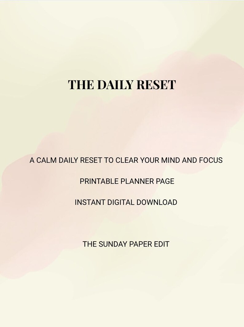 Daily Reset Planner – Printable Focus & Productivity Page - Etsy