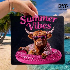 Summer Vibes Highland Cow PNG,Cute Highland Cow Png,Summer vibes Png,Retro Highland Cow PNG