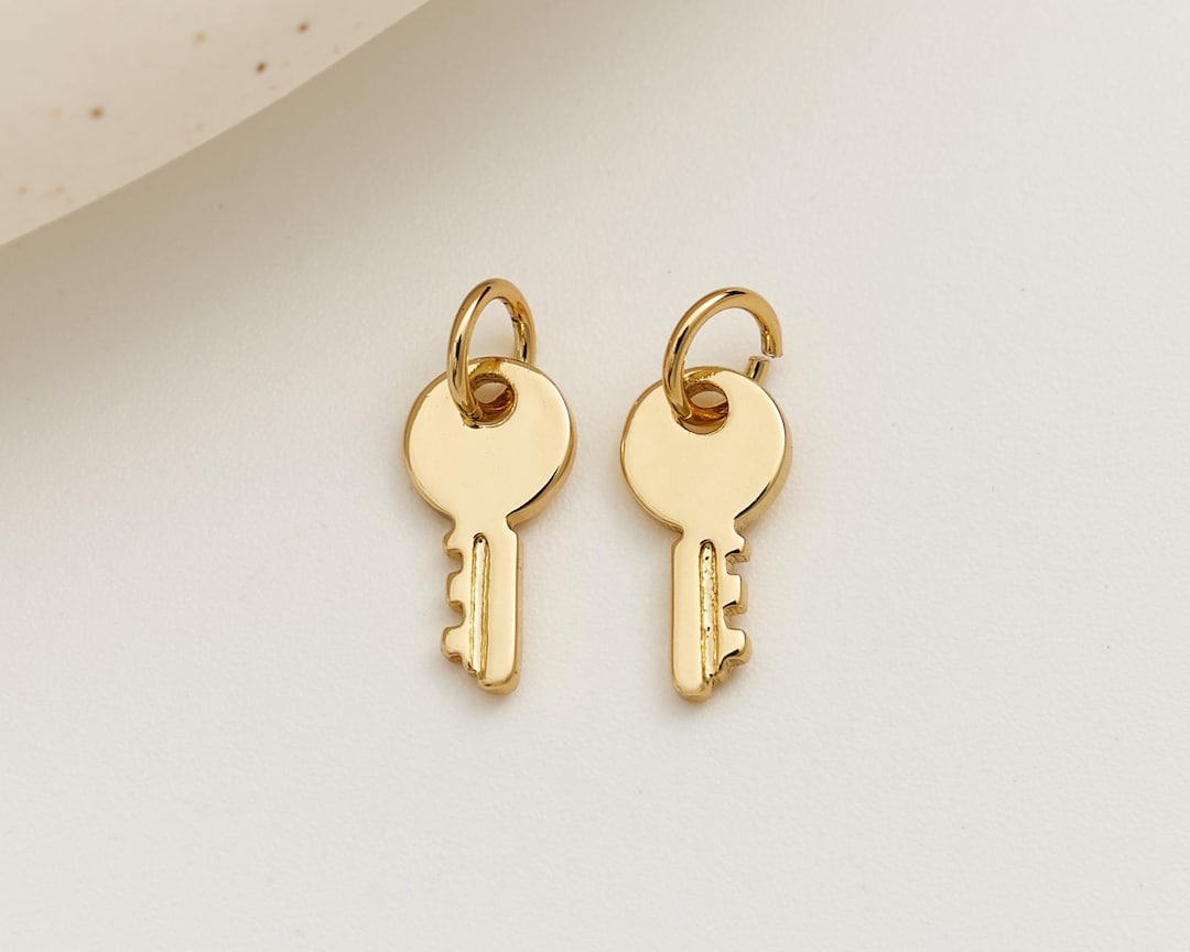 14K Gold Plated Tiny Key Pendant for Girls 2PCS, Delicate Metal Charm ...