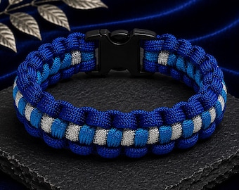 Blue Line Defender - Interwoven Weave | Paracord Bracelets Handmade | Custom Colors | Military & Tactical Style | Durable Gear