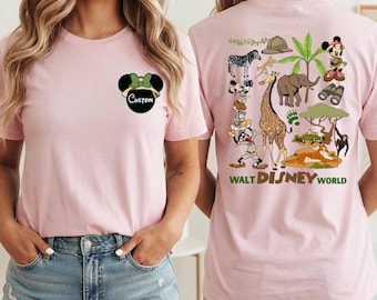 Camisetas personalizadas con nombre de Animal Kingdom (parte delantera y trasera), camiseta de safari de Disney, camisetas para viajes familiares de Disney, camiseta de manga larga de Animal Kingdom.