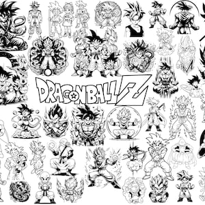 May include: A collection of black and white illustrations featuring characters from the Dragon Ball Z anime series. The images include various characters in action poses, with the series' logo prominently displayed.