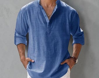 Camisa informal de algodón y lino para hombre: ropa de playa ligera de verano y tops de estilo hawaiano