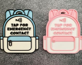 Personalized NFC Backpack Emergency Contact Tag.