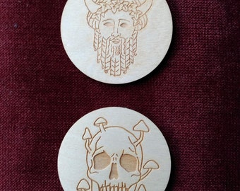 Dionysos Medallion - God of Life and Death - Large Double-Sided Wooden Token - Devotional Polytheist
