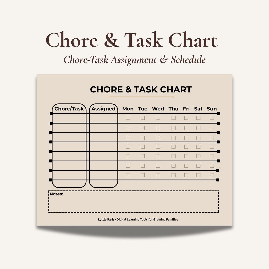 Chore & Task Chart | Printable | Instant Download - Etsy