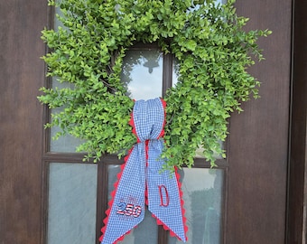 Personalized Patriotic Wreath Sash | America 250 Door Decor or USA Flag Wreath Bow | Monogrammed 4th of July Decoration