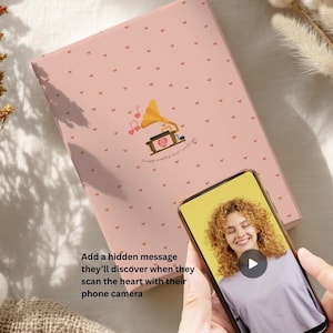 Personalised QR Code Wrapping Paper, Gramophone Music Secret Message Design