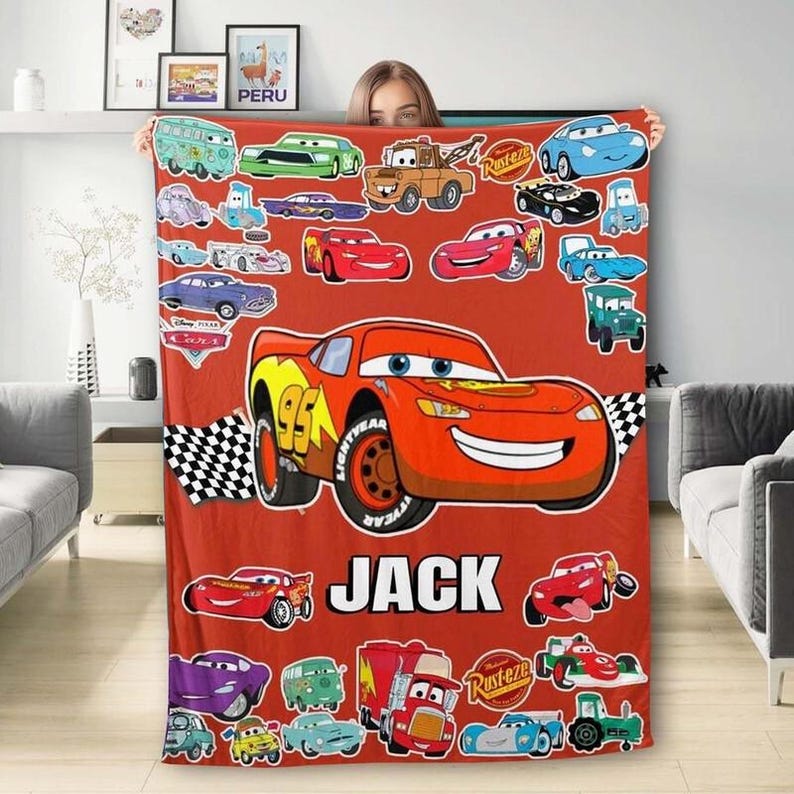 Manta polar personalizada de Disneyland Cars, manta personalizada de Rayo McQueen con nombre, manta de la película Cars, regalo de cumpleaños para niño, manta de Cars imagen 4