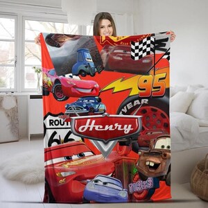 Personalized Disneyland Cars Blanket, Cars Land Lightning Mcqueen Blanket, Radiator Springs Magic Kingdom Fleece Blanket, Birthday Gifts image 1