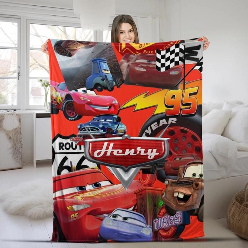 Personalized Disneyland Cars Blanket, Cars Land Lightning Mcqueen Blanket, Radiator Springs Magic Kingdom Fleece Blanket, Birthday Gifts image 1