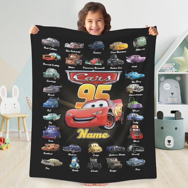 Personalized Disneyland Cars Fleece Blanket, Custom Name Pixar Cars Blanket, Lightning McQueen Sally Characters Blanket, Cars Birthday Gifts image 2