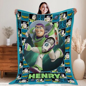 Personalized Toy Story Buzz Lightyear Blanket, Jessie Woody Fleece Blanket, Throw Fleece For Bed Sofa, Disneyland Movie, Birthday Gifts image 2