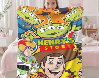 Personalized Toy Story Blanket, Jessie Woody Buzz Lightyear Fleece Blanket, Throw Blanket For Bed Sofa, Disneyland Movie, Birthday Gifts