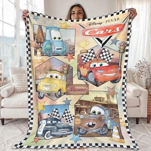 Personalized Disneyland Cars Fleece Blanket, Custom Name Lightning McQueen Blanket, Cars Movie Blanket, Boy Birthday Gift Disneyland Blanket image 1