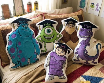 Custom Monsters Inc Graduation Pillow, Personalized Name Sulley Mike Wazowski Pillow, Preschool Kindergarten Graduation Gift Decor