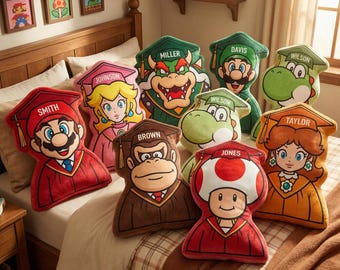 Custom Super Mario Graduation Pillow, Personalized Name Mario Luigi Pillow, Preschool Kindergarten Graduation Gift Room Decor