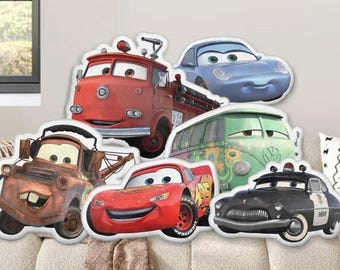 Custom Disneyland Cars Pillow, Lightning McQueen Mater Doc Hudson Sally Carrera Plush Pillow Case, Cars Birthday Gift Home Sofa Decoration