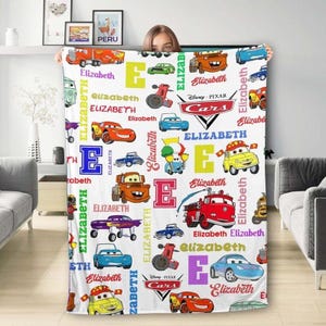 Manta polar personalizada de Disneyland Cars, manta personalizada de Rayo McQueen con nombre, manta de la película Cars, regalo de cumpleaños para niño, manta de Cars imagen 3