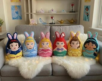 Custom Disneyland Princess Easter Pillow, Personalized Princess Custom Name Pillow, Easter Basket Gift for Girls,  Bedroom Decor