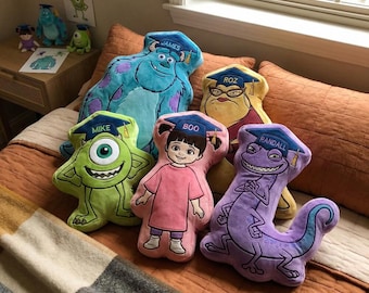 Custom Monsters Inc Graduation Pillow, Personalized Name Sulley Mike Wazowski Pillow, Preschool Kindergarten Graduation Gift Decor