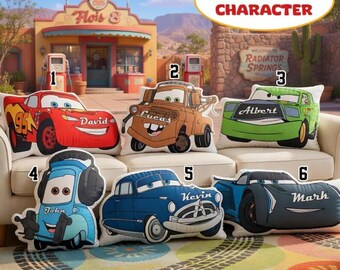 Custom Name Disneyland Cars Pillow, Lightning McQueen Mater Doc Hudson Sally Carrera Plush Pillow Case, Cars Gift Home Sofa Decoration