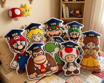 Almohada personalizada de graduación de Super Mario, almohada personalizada con nombre Mario Luigi, regalo de graduación para preescolar y jardín de infantes, decoración de habitación