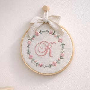 Hand Embroidered Baby Name Hoop, Floral Monogram Nursery Decor, Keepsake Sign