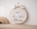 Baby name sign embroidered with storybook goose and florals, Nursery Wall Decor Custom Baby Ornament Baby Shower Gift, Gift for Newborn product logo