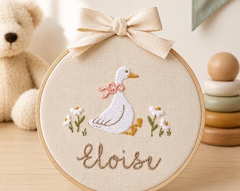 Namnskylt broderad med sagoboksgås och blommor, väggdekoration för barnrum Anpassad babyprydnad Babyshower-present, present till nyfödd