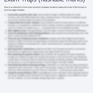 May include: A white document with the title "Common Mistakes and Exam Traps (flushable marks)" in blue text. A yellow caution sign is at the top left. The text below describes common mistakes students make.