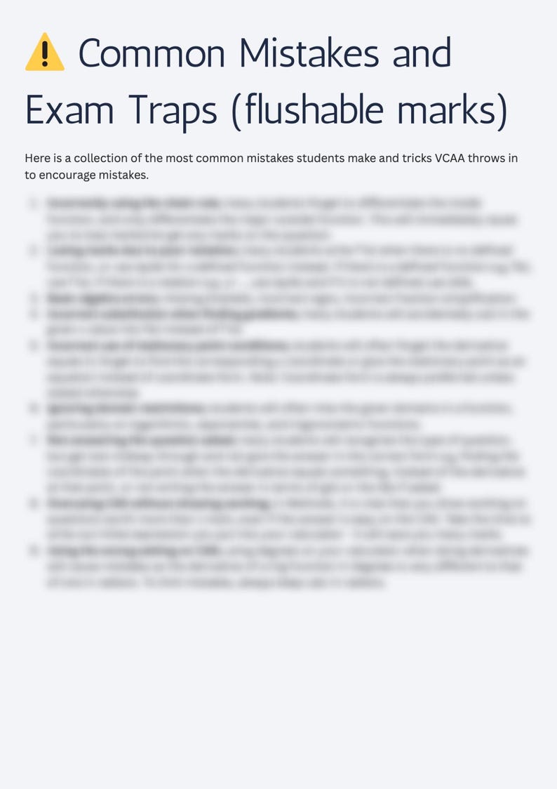 May include: A white document with the title "Common Mistakes and Exam Traps (flushable marks)" in blue text. A yellow caution sign is at the top left. The text below describes common mistakes students make.