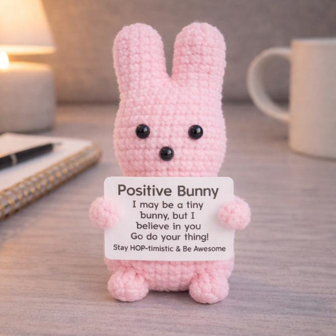 Positive Rabbit Crochet Pattern Positive Crochet Bunny Tiny Handmade Encouragement Plush | Sweet ...