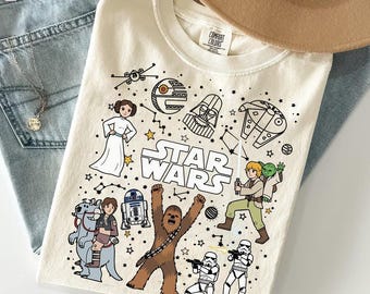 Star Wars Characters Group Shot Constellation Doodles Shirt, Galaxy's Edge Holiday Unisex T-shirt Family Birthday Gift Adult Kid Toddler Tee