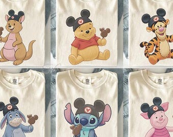Vintage Disney Nalle Puh Nallebjörn-tröja, Stich-tröja, Nasse, Puh Musse Puhs öron akvarell-tröja, gruppmatchande tröja, Disneyland-tröja