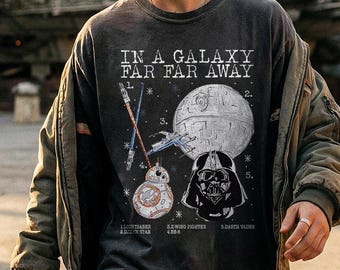 Retro Star Wars-tröja, vintage Darth Vader i en galax långt långt borta-tröjor, familjesemesteroutfit maj 4th be with you-tröja