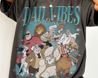 Maglietta retrò anni '90 Disney Cool Dad Vibes, regalo divertente per papà e figlio, il miglior papà di sempre, Pippo Mufasa Re Tritone, maglietta coordinata per viaggio in famiglia 2026