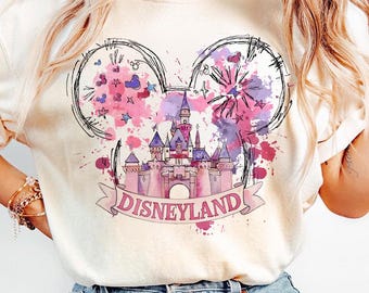 Retro Disney Castle Rosett-tröja, Disneyland Castle T-shirt, Rosa Mimmiörn Estetisk T-shirt för Disneyälskare, Söt Pastell Prinsessa Parkoutfit