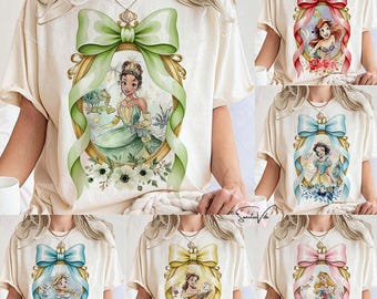 Coquette Rosett Disney Prinsessa Vintage T-shirt, Belle Ariel Elsa Askungen, Magic Kingdom Magiskt Slott T-shirt, Walt Disney Disney Flickaresa Gåva