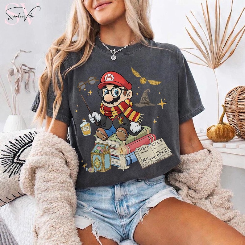 Retro Super Mario Shirt, Epic Universe Universal Studio Tee, Mario Costume Witch Tee, Nintendo World Family Trip, Mario Birthday Gifts image 4