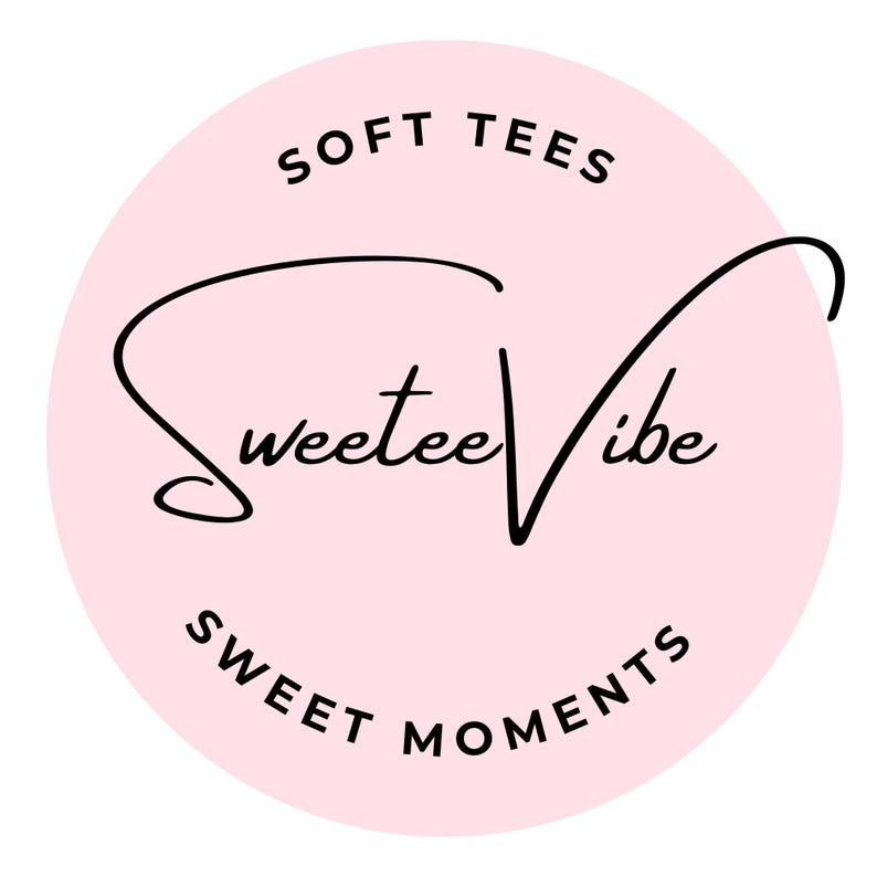 May include: A circular logo with a light pink background features the words "SOFT TEES" and "SWEET MOMENTS" in black, surrounding the cursive text "SweetteeVibe". The logo is designed for apparel.