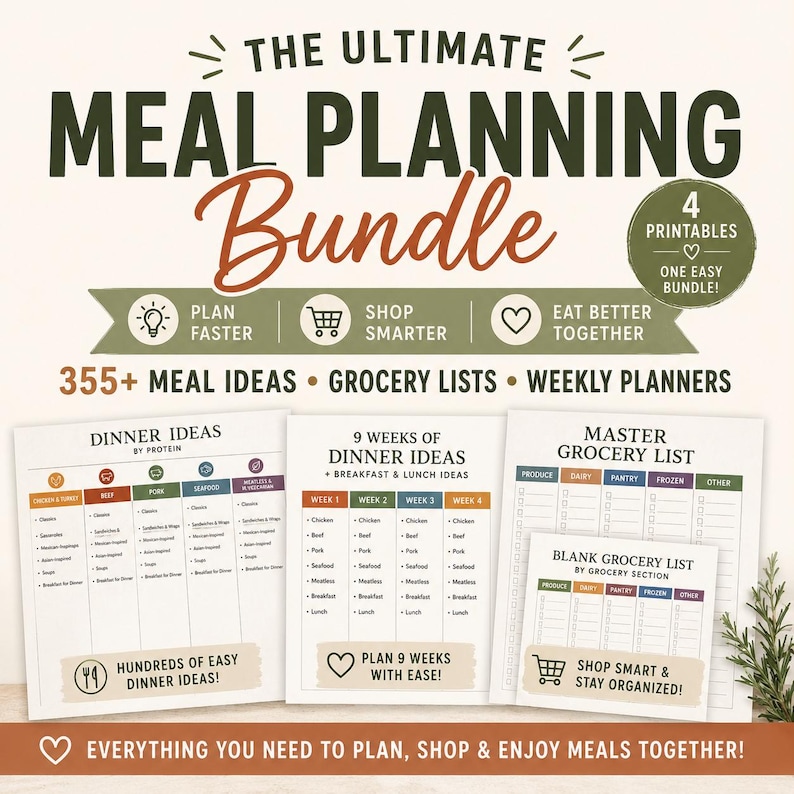355+ Lunch & Dinner Ideas - Meal Planning Bundle AND Weekly Grocery ...