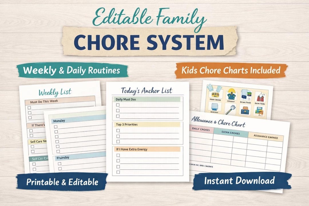 Editable Family Chore & Routine System | Adhd-friendly Weekly / Daily ...