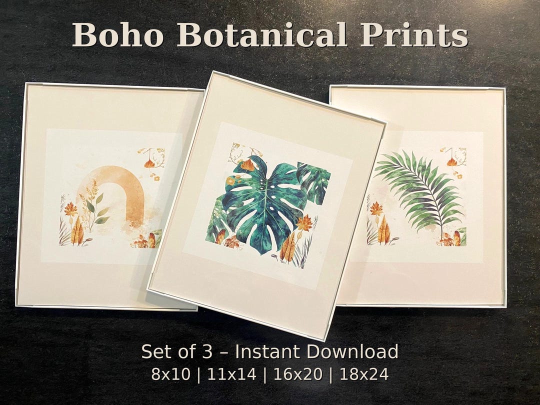 Boho Botanical Print Set | Neutral Wall Art | Printable Plant Decor ...