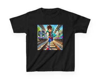 Skateboard Kid Character tee | Subway Train Streetwear, Colorful Urban Art